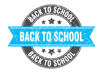 Fototapeta premium back to school round stamp with turquoise ribbon. back to school