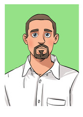 Man with top beard and white shirt.