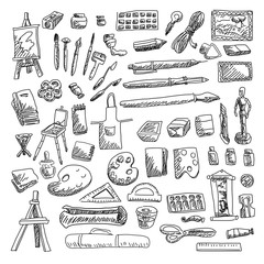 Set of artists tools