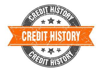 credit history round stamp with orange ribbon. credit history