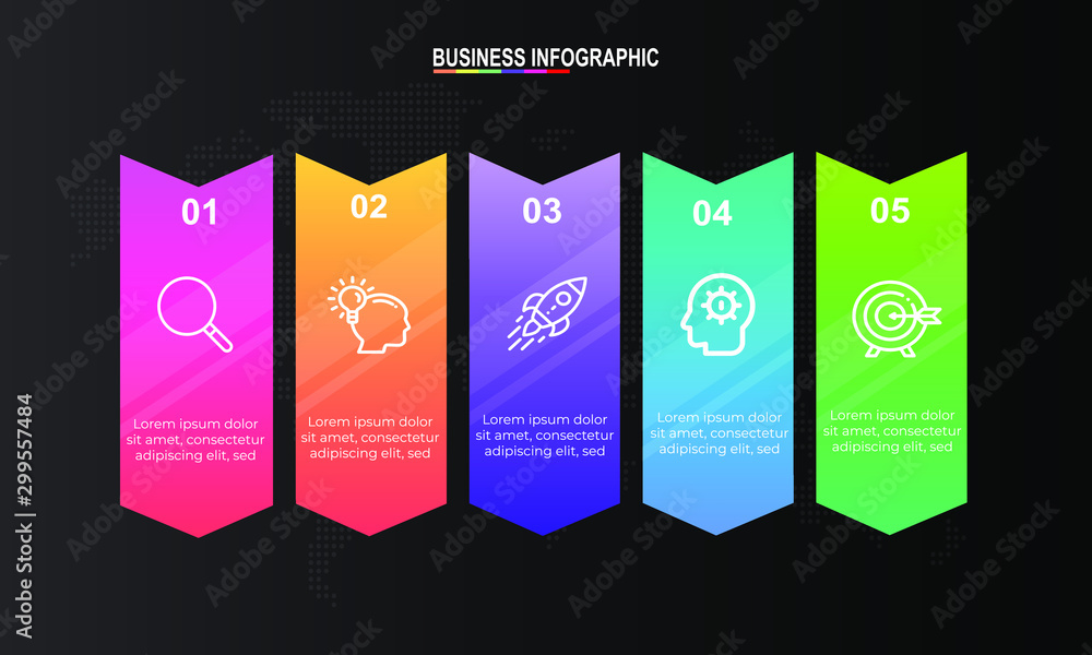 Fototapete infographics design template with 5 steps or options, can be used for workflow layout, diagram, annu