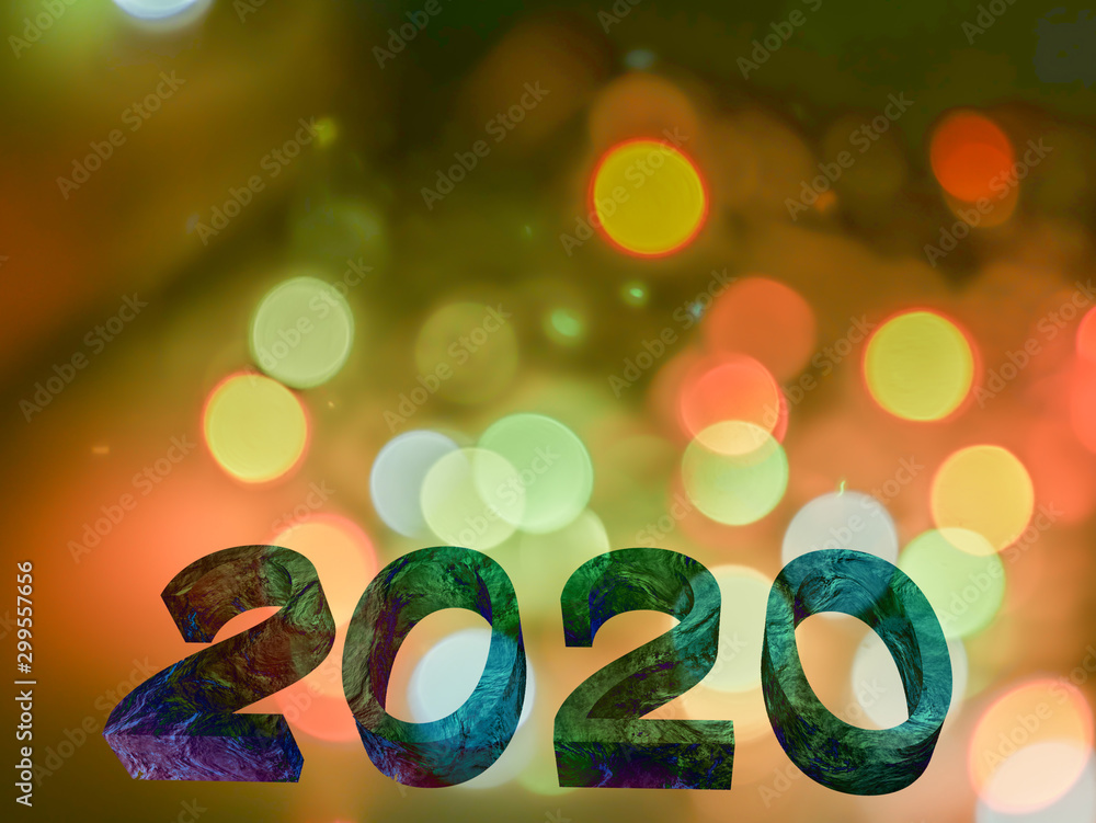 Poster 2020 new year the bokeh blur background image from a blurred light.