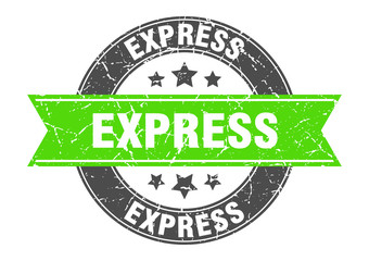 express round stamp with green ribbon. express