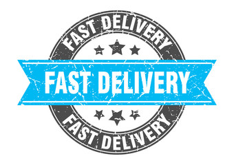 fast delivery round stamp with turquoise ribbon. fast delivery