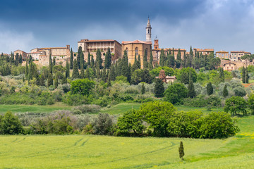 View on Pienza, a town and comune in the province of Siena, in the Val d'Orcia in Tuscany, central Italy.