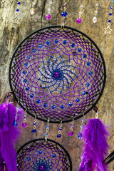 Handmade dream catcher with feathers threads and beads rope hanging