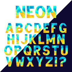Bright neon alphabet  with fluid effect.