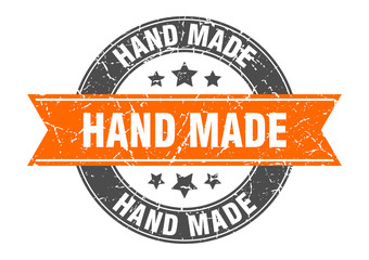 hand made round stamp with orange ribbon. hand made