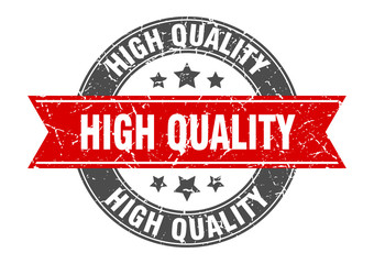 Obraz premium high quality round stamp with red ribbon. high quality