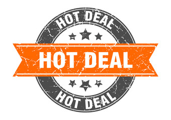 hot deal round stamp with orange ribbon. hot deal
