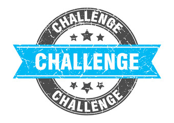 Obraz premium challenge round stamp with turquoise ribbon. challenge