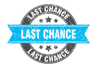 last chance round stamp with turquoise ribbon. last chance
