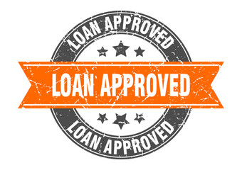 loan approved round stamp with orange ribbon. loan approved