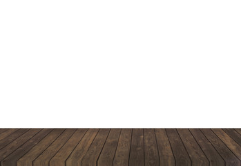 Old vintage brown wood panel tabletop isolated on wihte backgourn empty, blank white copy space. Can be used as wallpaper, ad, banner template design 