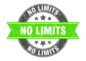 no limits round stamp with green ribbon. no limits