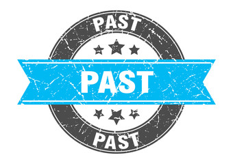 past round stamp with turquoise ribbon. past