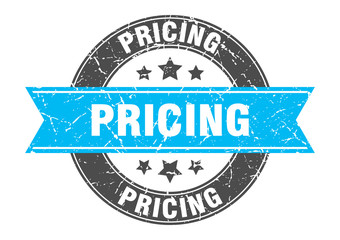 Fototapeta premium pricing round stamp with turquoise ribbon. pricing