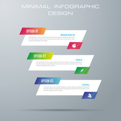 Infographic template with 3 options, workflow, process chart,Timeline infographics design vector can be used for workflow layout, diagram, annual report, web design, steps or processes. - Vector