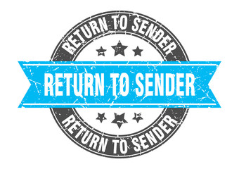 return to sender round stamp with turquoise ribbon. return to sender