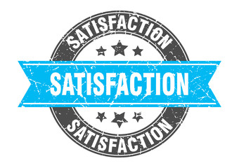 satisfaction round stamp with turquoise ribbon. satisfaction