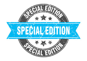 special edition round stamp with turquoise ribbon. special edition