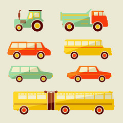 Set vector baby icons with cars. Transport illustration.
