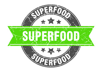 superfood round stamp with green ribbon. superfood