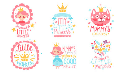 Fototapeta premium Set of cute wishes from mom for a little princess. Vector illustration.