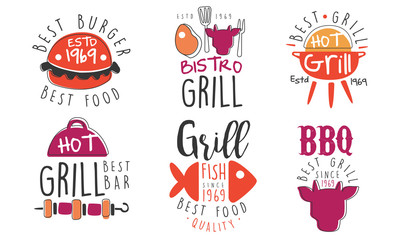 Set of logos for grill and barbecue bar. Vector illustration.