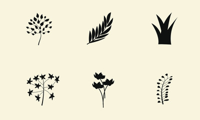 Vector set of decorative silhouettes of leaves and flowers