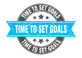 time to set goals round stamp with turquoise ribbon. time to set goals