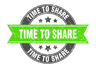 time to share round stamp with green ribbon. time to share