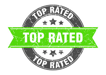Obraz premium top rated round stamp with green ribbon. top rated