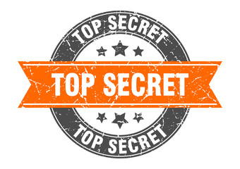 top secret round stamp with orange ribbon. top secret