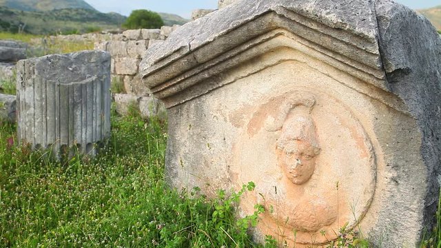 Remains of the ancient city. The ruins of an ancient city. Infrastructure and historical monuments of ancient civilization