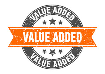 value added round stamp with orange ribbon. value added