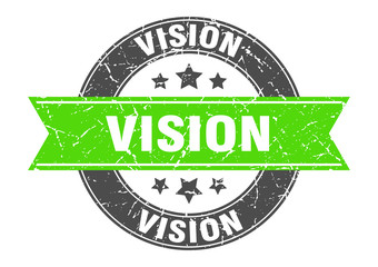 Obraz premium vision round stamp with green ribbon. vision