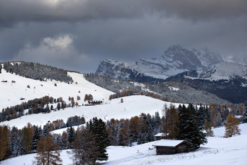 Fototapeta na wymiar Alpe di Siusi in winter.
