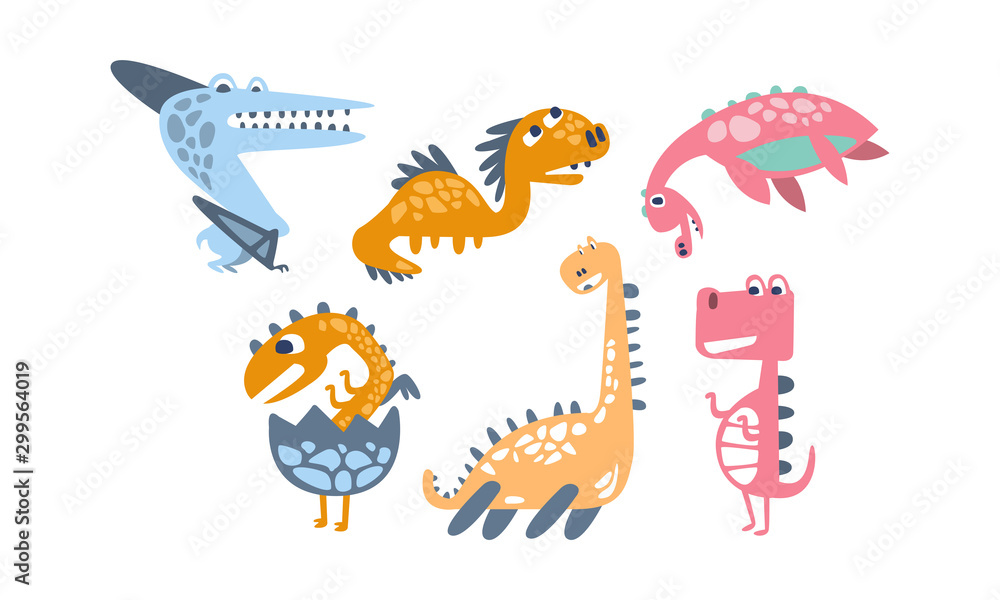 Wall mural set of cartoon dinosaurs. vector illustration on a white background.