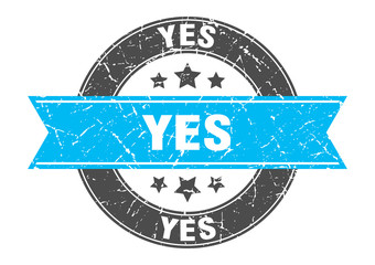 yes round stamp with turquoise ribbon. yes