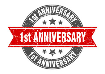 1st anniversary round stamp with red ribbon. 1st anniversary