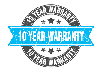 10 year warranty round stamp with turquoise ribbon. 10 year warranty