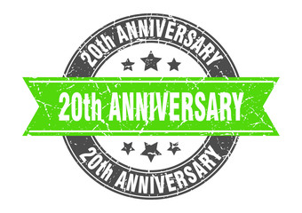 20th anniversary round stamp with green ribbon. 20th anniversary