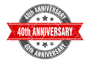 40th anniversary round stamp with red ribbon. 40th anniversary