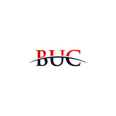 Initial letter BUC, overlapping movement swoosh horizon logo company design inspiration in red and dark blue color vector