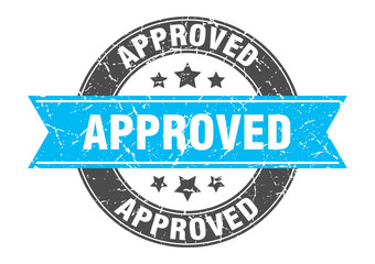 approved round stamp with turquoise ribbon. approved