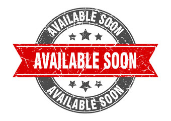 Obraz premium available soon round stamp with red ribbon. available soon