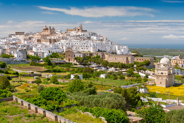 Fototapeta premium Panoramic view of the white city Ostuni, province of Brindisi, Apulia, Italy.