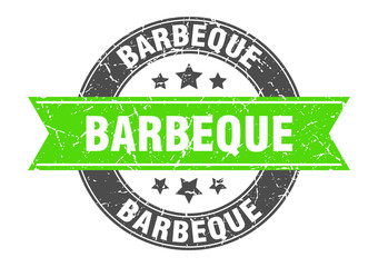 barbeque round stamp with green ribbon. barbeque