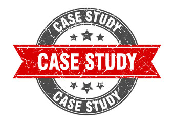 case study round stamp with red ribbon. case study